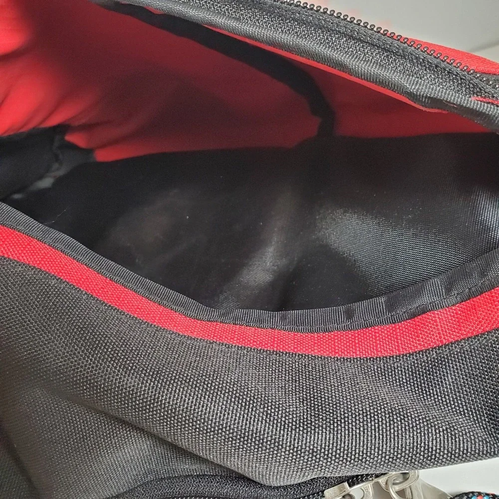 AMPAC Bag Sling Backpack Red Black Shoulder Strap Adjustable Zip Many Pockets